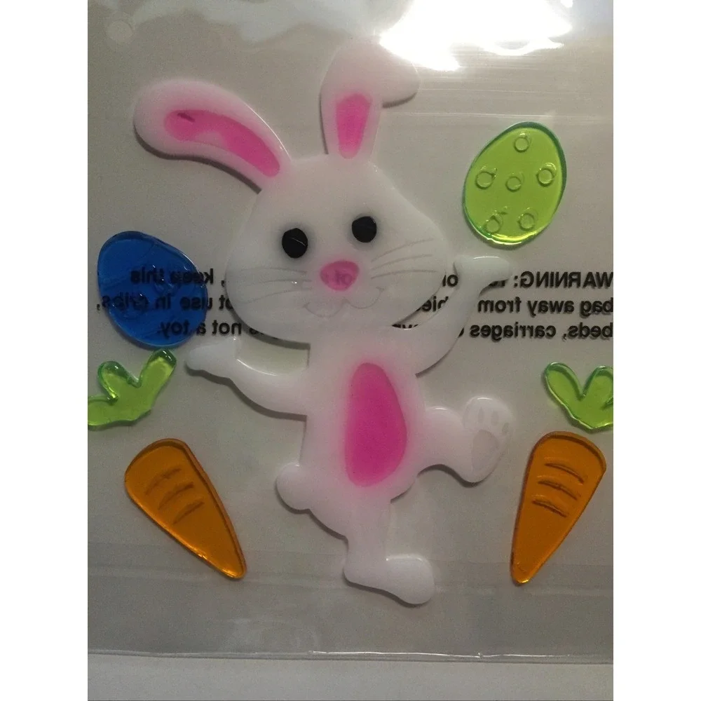 NEW Spring Summer Easter Bunny Rabbit Eggs Carrots Window Gel‎ Clings Decor 7 ct